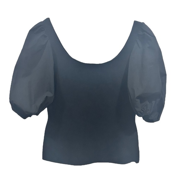 THEORY GLOSSE PUFF SHORT SLEEVE TOP RIBBED STRETCH KNIT SCOOP NECK Size Small - Picture 9 of 11